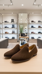 PHELQAYU Men's Dark Brown Felt/Suede Slip-On Loafers